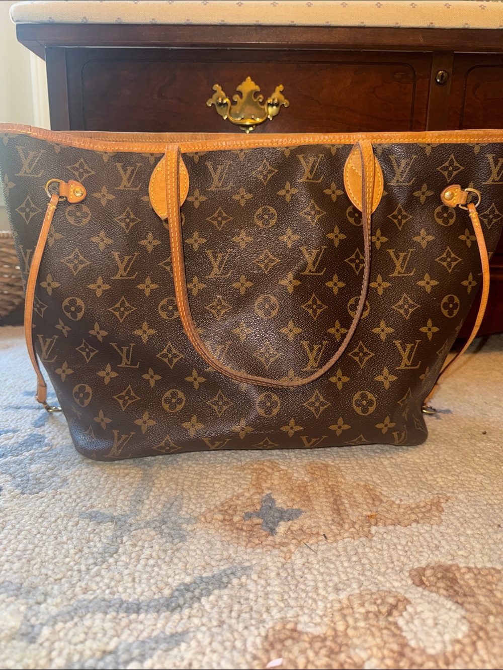 Louis Vuitton Monogram Canvas Tote with Tan Leather Trim